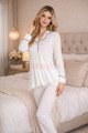 Ekru Renkli Derin Patlı, 33001 Sabahlıklı 3lü Lohusa Hamile Pijama Takımı, 8509990029548, Lohusa - Hamile Pijama Takımları, 8509990029548