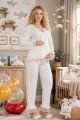 Ekru Renkli Dantel Detaylı, 33208 Uzun Kol 2 Parça Lohusa Hamile Pijama Takımı, 8509990041847, Lohusa - Hamile Pijama Takımları, 8509990041847