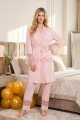 Pembe Renkli, Derin Patlı, Dantel Detaylı 33002 Sabahlıklı 3lü Lohusa Hamile Pijama Takımı Pembe Renkli, Derin Patlı, Dantel Detaylı 33002 Sabahlıklı 3lü Lohusa Hamile Pijama Takımı