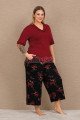Bordo Renk ve Çiçek Desenli 10736 Pamuklu Büyük Beden Kapri Anne Pijama Takımı Bordo Renk ve Çiçek Desenli 10736 Pamuklu Büyük Beden Kapri Anne Pijama Takımı