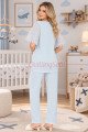 Bebe Mavi Renkli Dantel Detaylı, 33207 Kısa Kol, 2 Parça Lohusa Hamile Pijama Takımı, 8509990041687, Lohusa - Hamile Pijama Takımları, 8509990041687