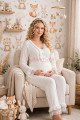 Ekru Renkli Dantel Detaylı, 33208 Uzun Kol 2 Parça Lohusa Hamile Pijama Takımı, 8509990041847, Lohusa - Hamile Pijama Takımları, 8509990041847