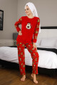 Kadın Kırmızı Renk Göz Bantlı Kışlık TKNR 50440 Welsoft Polar Pijama Takımı-Teknur
