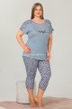 Gri Renk ve Çiçek Desenli Lady 10660 Büyük Beden Kapri Pijama Takımı