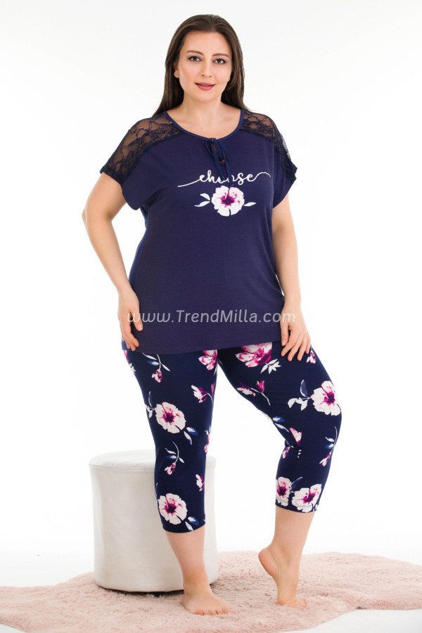 Lacivert Renk ve Çiçek Desenli Lady 10677 Büyük Beden Kapri Pijama Takımı Lacivert Renk ve Çiçek Desenli Lady 10677 Büyük Beden Kapri Pijama Takımı, LADY10677-2XL, Lady Pijama Takımı, LADY10677-2XL