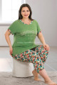 Yeşil Renk ve Çiçek Desenli Lady 10678 Büyük Beden Kapri Pijama Takımı, LADY10678-2XL, Lady Pijama Takımı, LADY10678-2XL