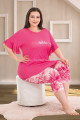 Pembe Renk ve Çiçek Desenli Lady 10684 Büyük Beden Kapri Pijama Takımı, LADY10684-2XL, Lady Pijama Takımı, LADY10684-2XL