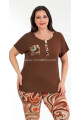 Kahverengi Renk ve Çiçek Desenli Lady 10686 Büyük Beden Kapri Pijama Takımı, LADY10686-2XL, Lady Pijama Takımı, LADY10686-2XL