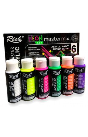 Rich Mastermix 6 Adetli Akrilik Boya 60 cc Neon Renkler, 6 Neon Renkli Akrilik Mastermix Boya Seti Rich Mastermix 6 Adetli Akrilik Boya 60 cc Neon Renkler, 6 Neon Renkli Akrilik Mastermix Boya Seti